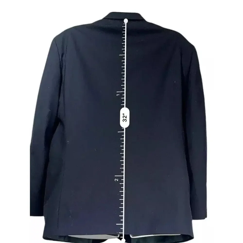 Oscar De La Renta Mens Two Button Ventless Navy Blue Wool Blazer Size 42R